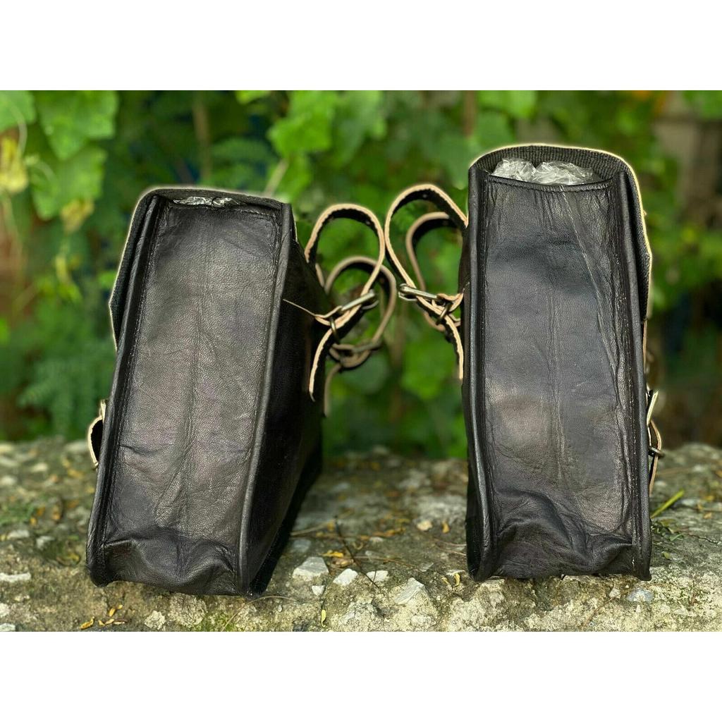 Bags Black Saddle Pouch Bags Tool Side Luggage Leather Motorcycle Combo Pair 2