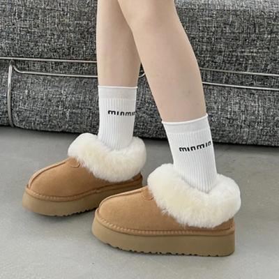 Женские ботильоны, плюшевые, теплые, зимние, классические, из замши, с толстой подошвой, зимние ботинки 2024 года, продажа, новые, повседневные, без застежек, Botas Mujer