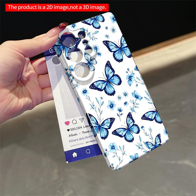 2DFlat Samsung phone case Blue Butterfly & Floral Pattern Phone Case Applicable to Galaxy S22 S23 S24 S25ULTRA S26 A12 A13 A14 A15 A16
