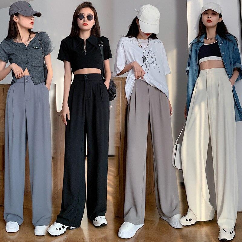 Summer Loose Casual Trousers For Women High Waist Maxi Wide Leg Pants Female Elegant 2022 Fashion Clothes New