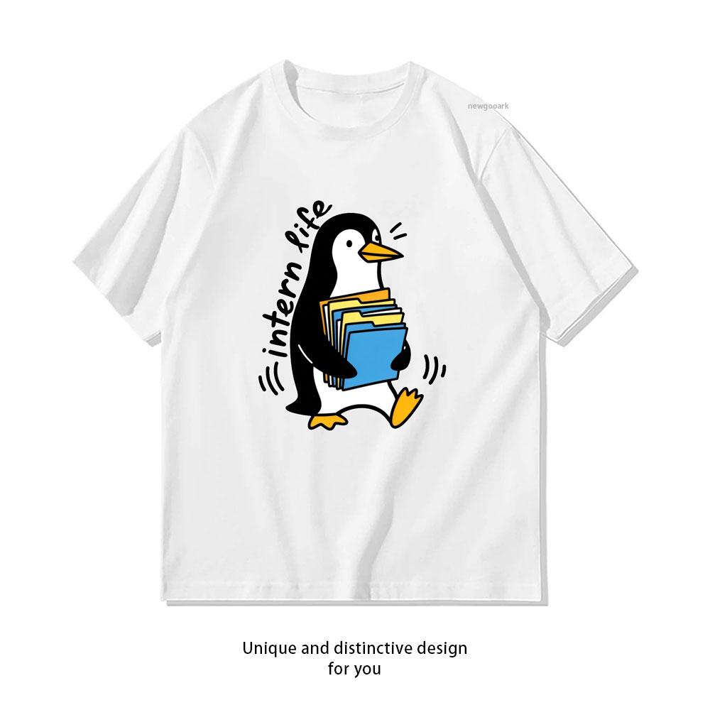 Cute Penguin Intern Carrying Folders Classic TShirt Women Unisex Casual cotton graphic t shirts Creative streetwear tops tee