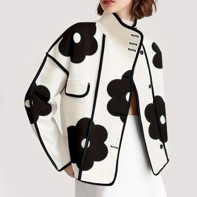 Женская свободная куртка с длинными рукавами и цветочным принтом, разрезом на горловине, женская верхняя куртка