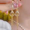 Elegant Crystal Tassel Earrings, Long Alloy Draped Earrings with Synthetic Rhinestones, Copper Ear Needles