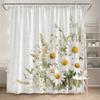 Антикварная шторка для душа с букетом маргариток - Цветочный узор с текстурой винтажной бумаги, Белые и желтые маргаритки, Полиэстеровая ткань