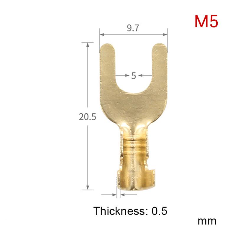 100Pcs U-Shaped Brass Cable Lugs - 3.2/4.2/5.2/6.2MM Grounding Fork Terminals & Bare Butt Connectors