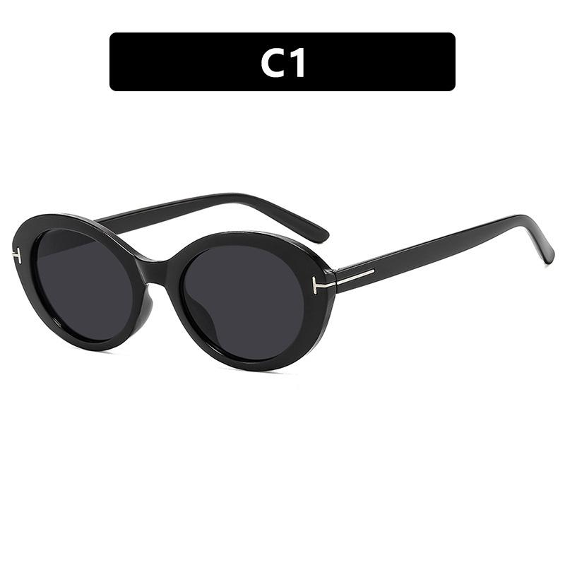 Новые ретро овальные солнцезащитные очки Т-образной формы Женская мода Уличная фотография Тренд Универсальные солнцезащитные очки Uv400 Оттенки Очки