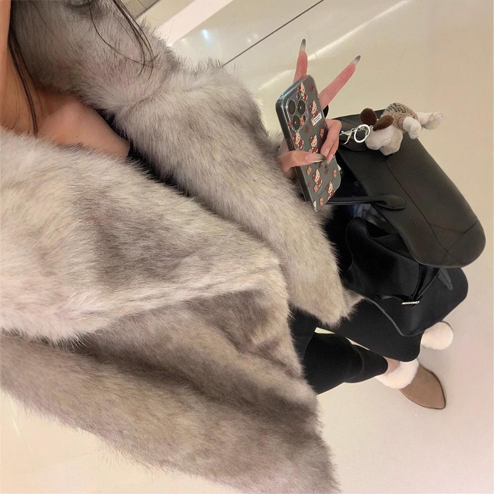 2024 зима новый шуба из искусственного меха лисы toka женское среднее и длинное плюшевое пальто с большим лацканом