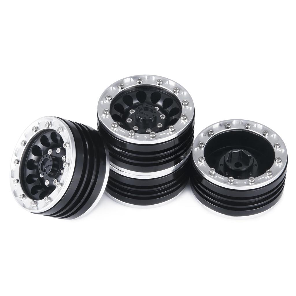 TRZX Metal 1.9" Beadlock Wheels, RC Wheel Rims and Hubs for 1/10 RC Crawlers, TRX4, TRX6, Axial, SCX10, 90046 Upgrade (4 Pieces, Black + Silver)