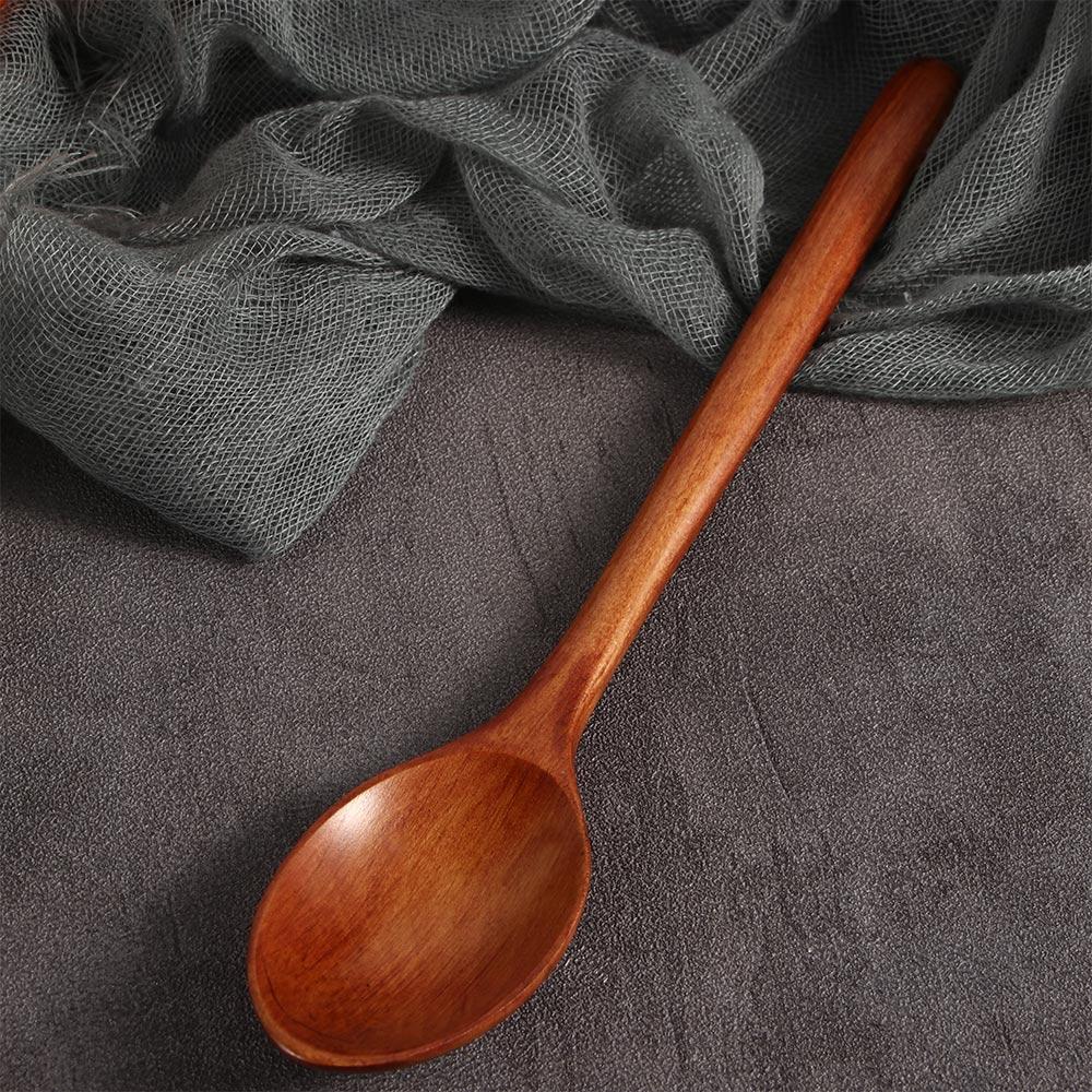 Long Handle Flatware Mixing Ellipse Wooden Spoons Soup Spoons Kitchen Utensil Cooking Supplies