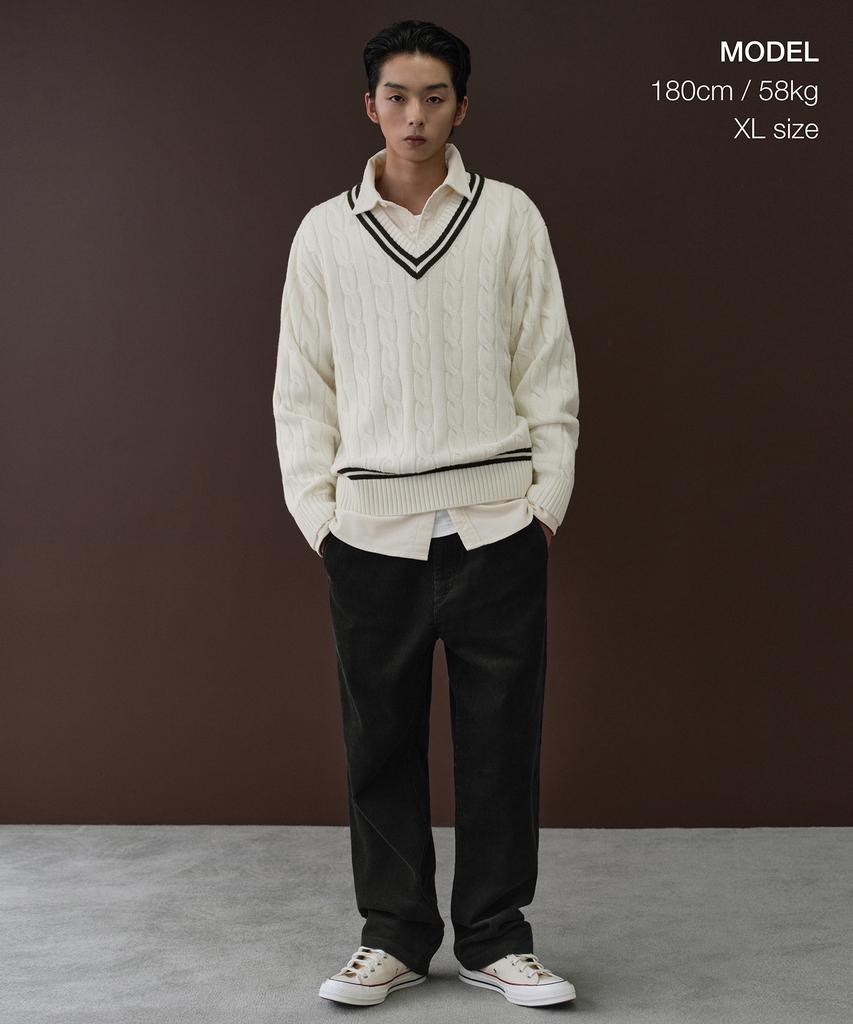 MUSINSA STANDARD Cable V-Neck Cricket Knit [Ivory]