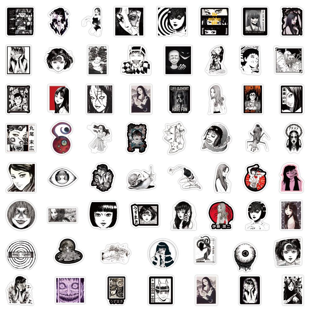 60 Аниме Граффити Наклеек Джунджи Ито Декоративные Наклейки для Блокнота Чемодана Мультяшные Наклейки