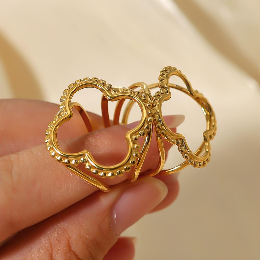 Модное позолоченное открытое кольцо из нержавеющей стали, женский дизайн с четырьмя листами клевера, кольцо для указательного пальца, титановая сталь не выцветает