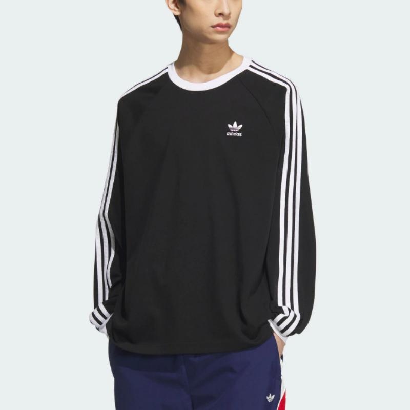 Adidas Футболка Originals Classic Series в полоску, удобная, свободного кроя, с длинным рукавом, мужская, цвет черный, белый KE5824
