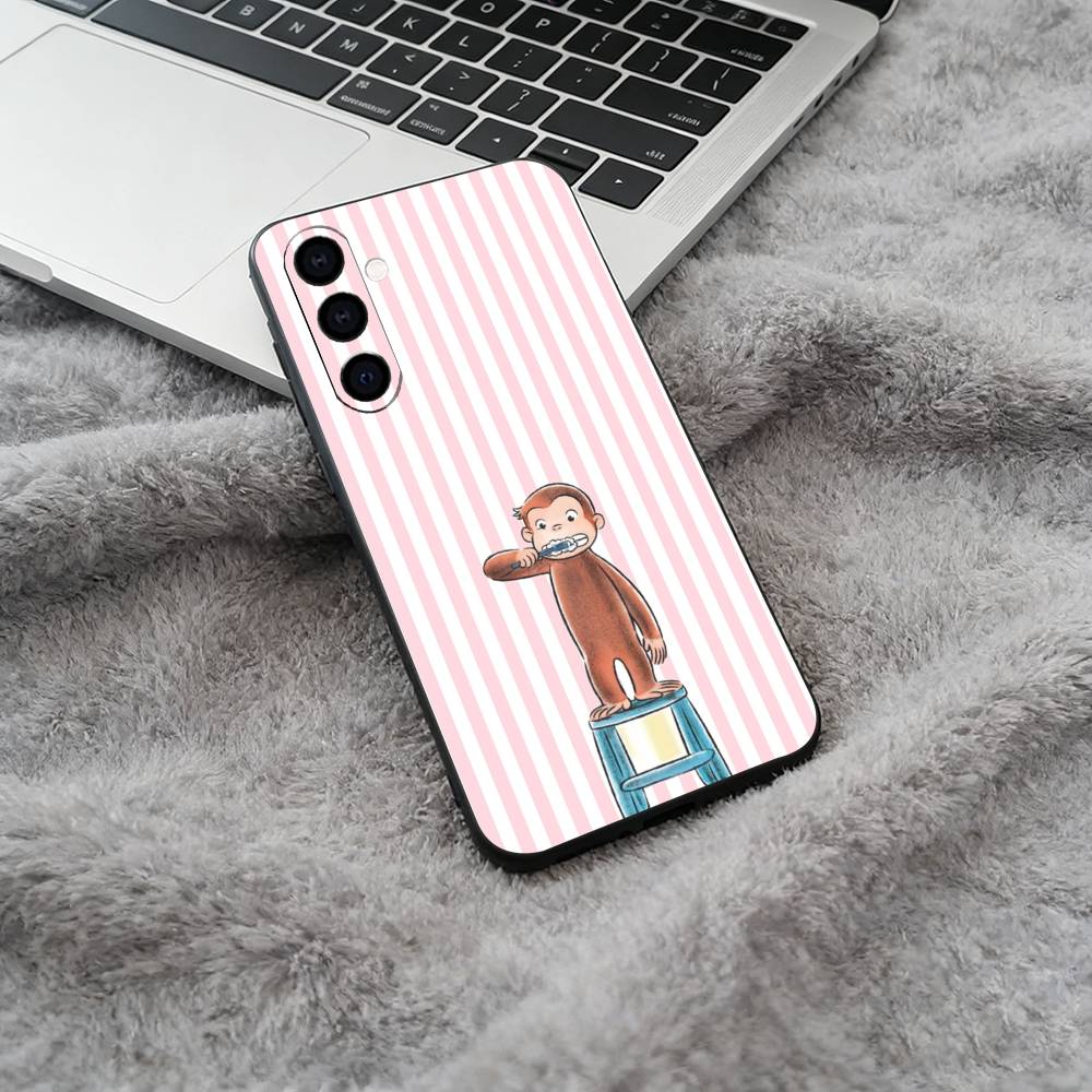C-Curious- G-George the Monkey Soft Silicone phone Case for Samsung Galaxy A73/A71/A72/A70/A53/A52/A51 - Black