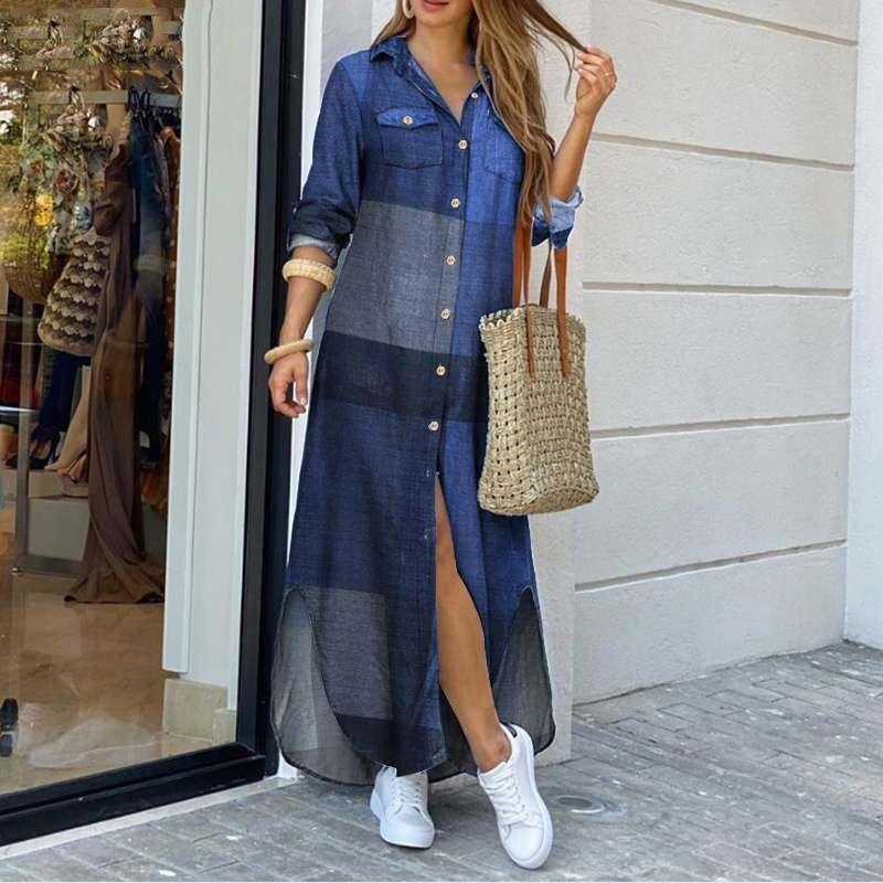 Women's Spring/Autumn Fashion: Sensual Single-Breasted Button-Down Shirt Dress Loose-Fitting Polo Neck Dress