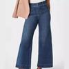 Women Jeans High Waist Stretchy Flared Hem Washed Multi Pockets Solid Color Retro Ankle Length Loose Long Trousers Commute Travel Pants