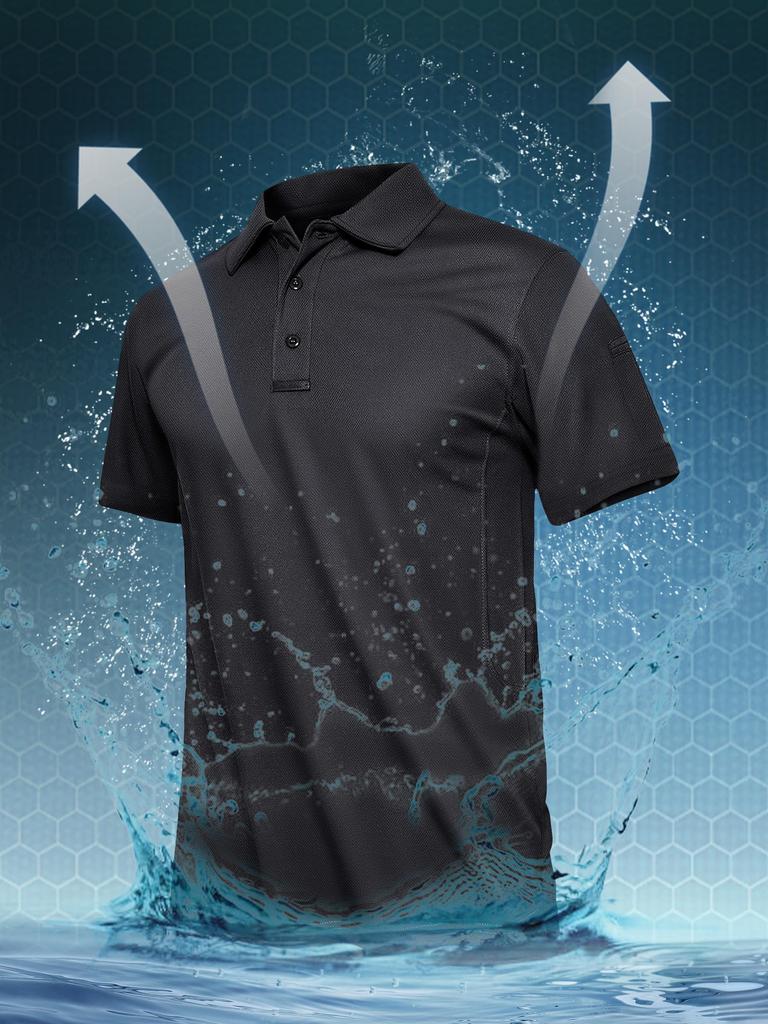 Рубашка поло Тактическая рубашка ПОЛО Стильные спортивные однотонные топы для гольфа с коротким рукавом Повседневная тренировочная одежда Черная XL [TACVASEN] Мужская футболка