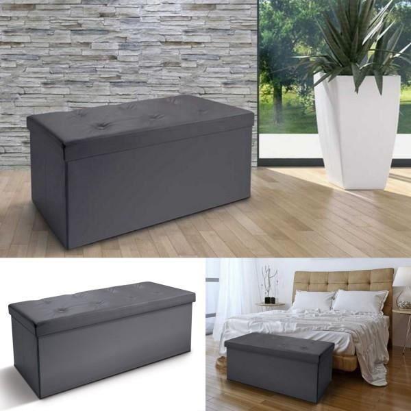Banc avec coffre rangement pliable - Gris - 76 x 38 x 38 cm