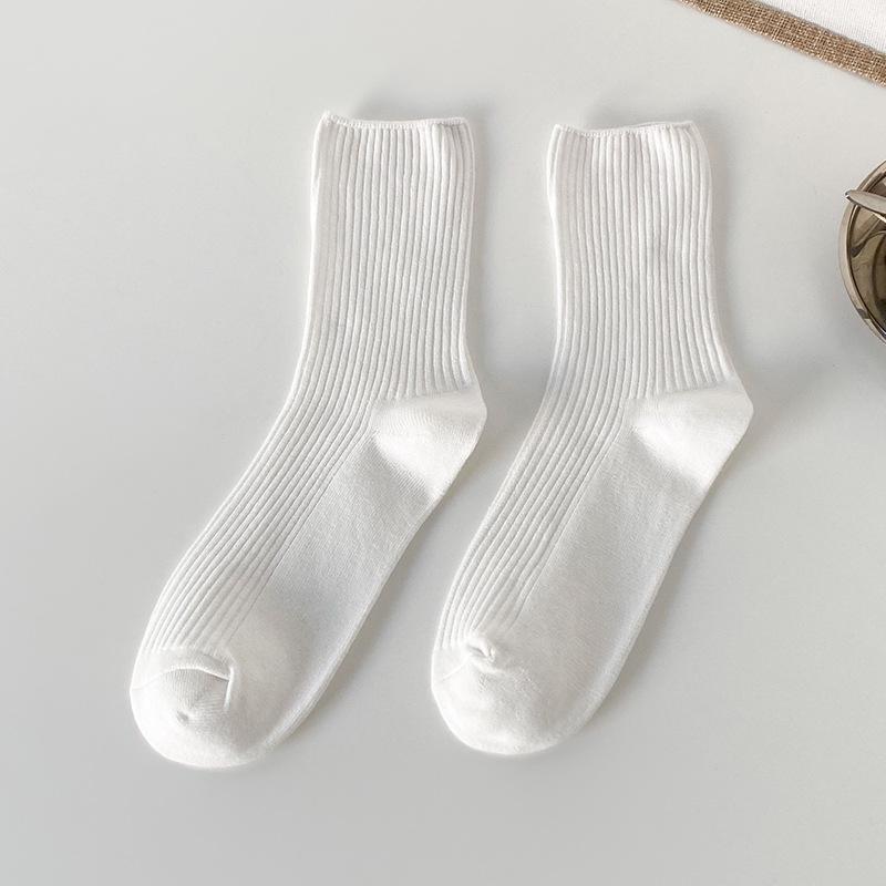Женские однотонные носки средней длины - черно-белые, весна/осень, модные спортивные носки в корейском стиле