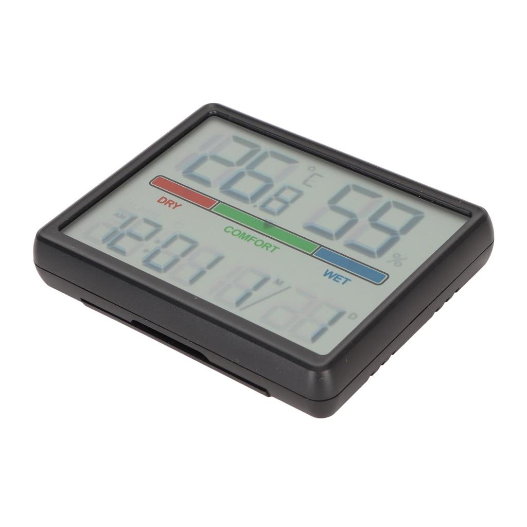 Digital Alarm Clock with Temperature and Humidity Display Magnetic Back Electronic Desktop Clock Black