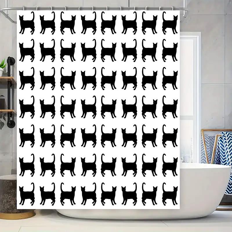 Black Cat Pattern Shower Curtain 3D Printed Polyester Bath Mat Decorative Waterproof Liner for Home Bathroom Accessories Single