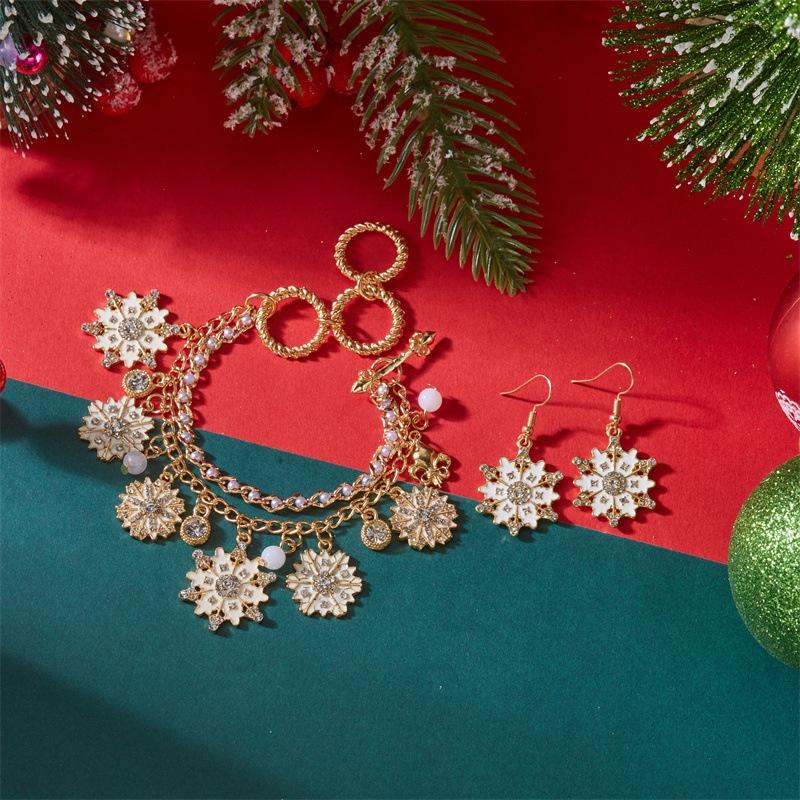 Рождественский браслет-снежинка для женщин Металлическая цепочка Подарки на год Серьги-снежинки Рождественская вечеринка Ювелирные изделия Цепочка на запястье