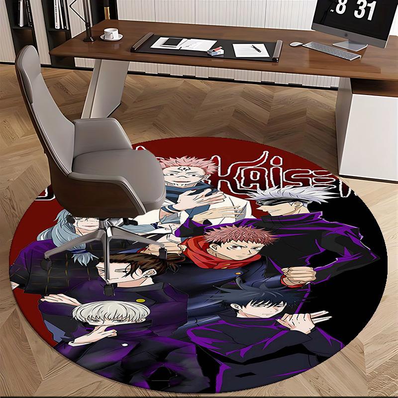 1pc Anime Jujutsu Kaisen Round Carpet  Office Chair Mat, AntiSlip Rug for Anime Lovers, Perfect Gift for Anime Fans, Suitable for Home Decor