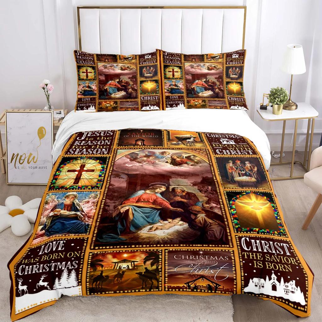 Комплект постельного белья «Иисус, Дева Мария», пододеяльники для фильмов ужасов на Хэллоуин, детское постельное белье, декор, постельное белье с наволочкой, без простыни, 3 шт.