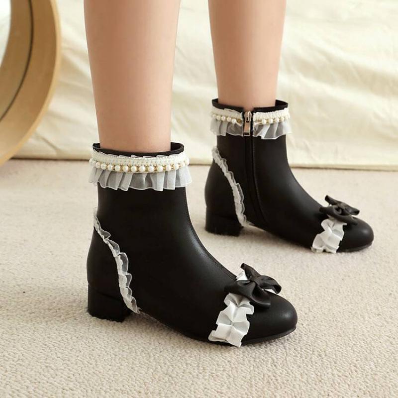 Осенне-зимние кожаные ботинки для девочек, резиновая мягкая подошва, обувь для детей среднего и старшего возраста, корейская версия, боковая молния, туфли принцессы, круглый носок, детские