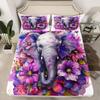 Elephant Fitted Sheet Single Size, Bedding Set 2pcs for Kids Girls Adult Room Decor, Cartoon Bed Cover with 1 Pillowcase