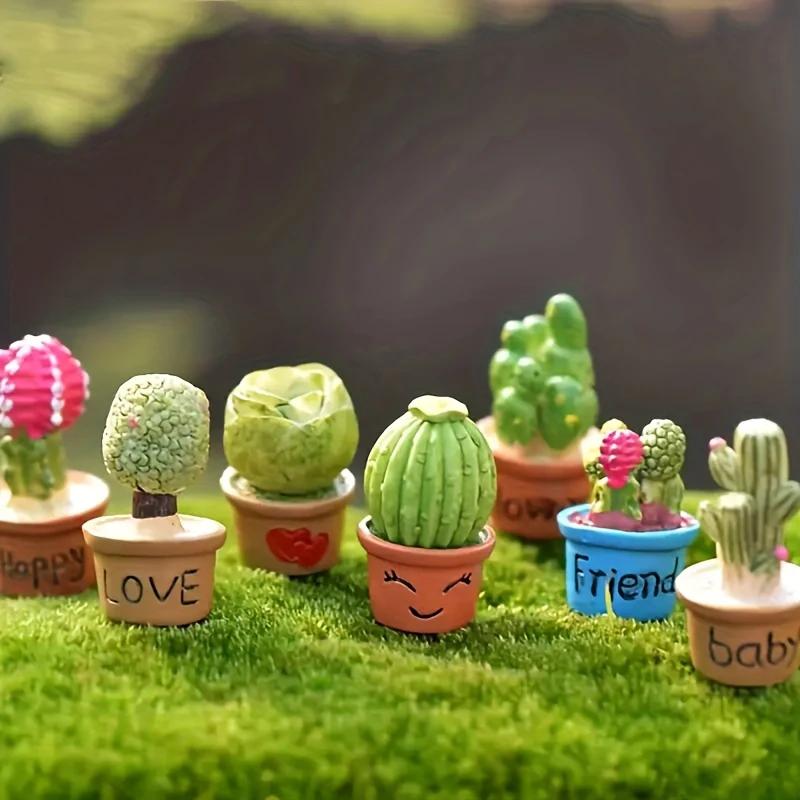 Имитация кактуса, маленькое растение в горшке, микропейзаж, настольные декоративные изделия из смолы, садовый орнамент, мультяшный кактус, мини-бонсай