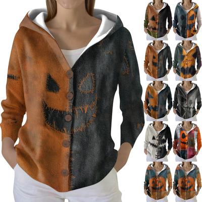 Женский модный повседневный свитер на пуговицах с принтом, кардиган, куртка с капюшоном