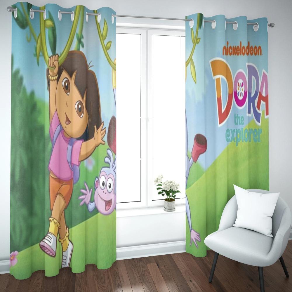 Dora the Explorer Cartoon Home Curtain, Cute Printing Light Filtering Drapes, Living Room, Bedroom, Heat and Sun Protection
