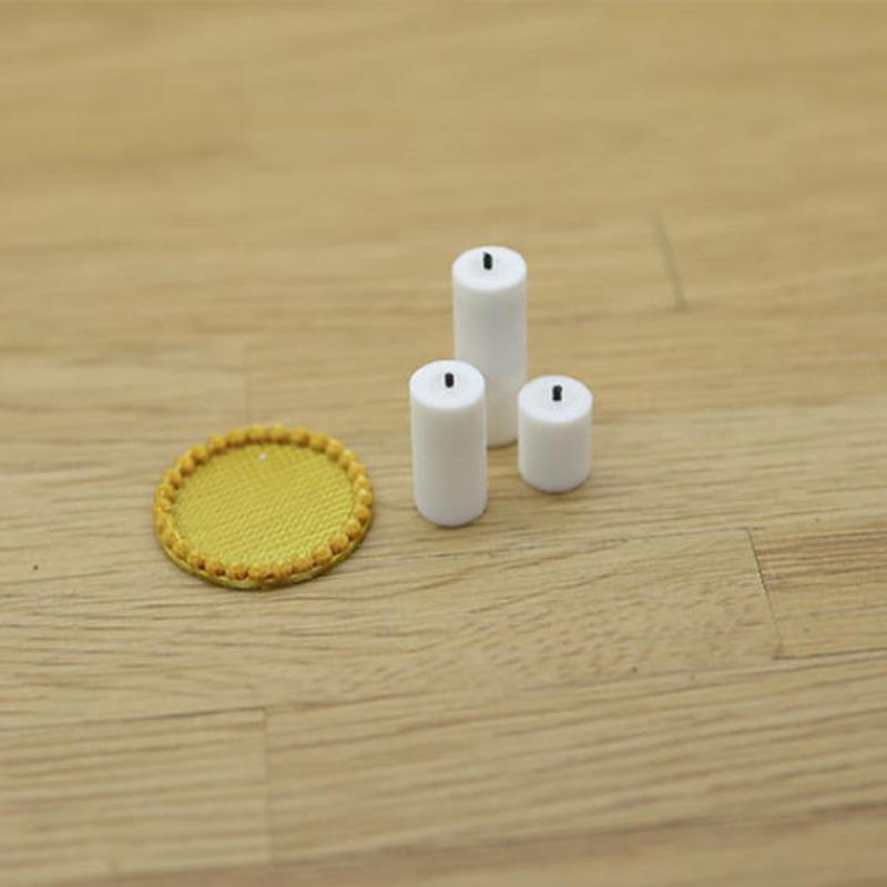 Hot Sale 4Pcs Home Ornament 1:12 Dollhouse Mini White Candle Miniature Tray Set Playhouse Toys Christmas Scene Decoration