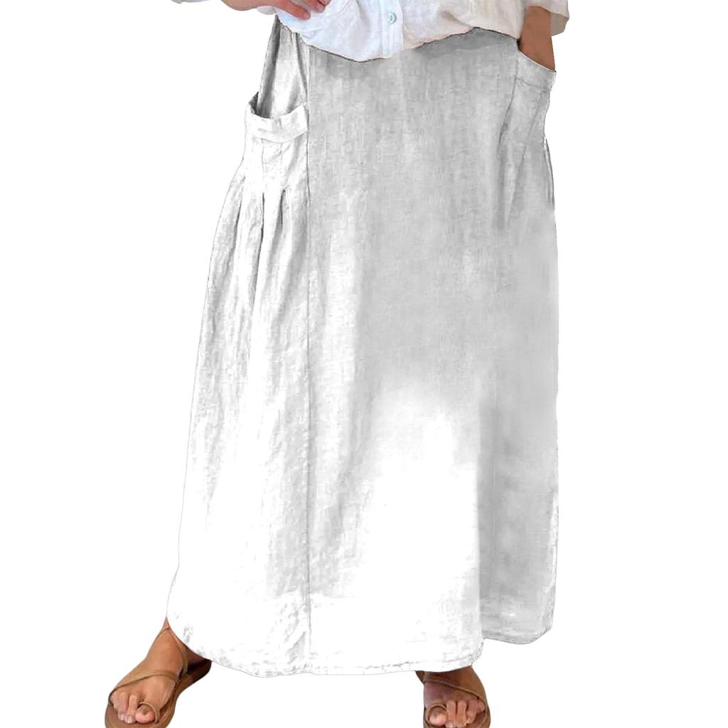 Женская повседневная свободная юбка-макси в стиле бохо с эластичной резинкой на талии, пляжная, струящаяся, с карманом