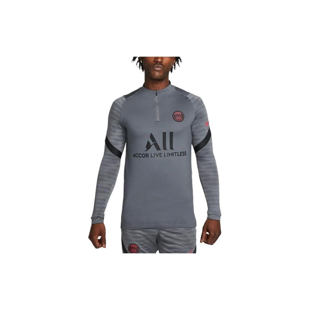 Nike Letter Print Training Sports Zip Round Neck Raglan Long Sleeve Football Shirt Paris Saint-Germain Men Shirts Gray DC5484-026