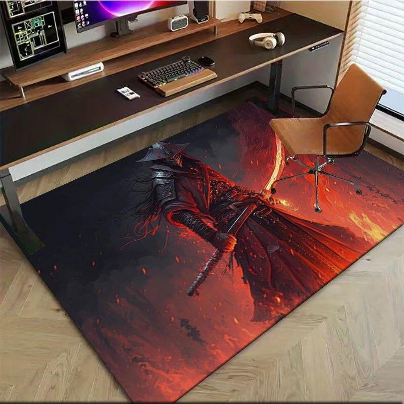 "Samurai Warrior with Sword Fantasy Art Print"Office Mat Perfect for Home Decor Office Desk Chair Rugs Chair Carpet for office Polyester Cha