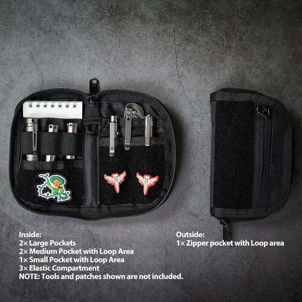 VIPERADE VE21 EDC EDC Pocket Organizer Small EDC Organizer Pouch Velcro EDC Pocket Pouch Pouch, (for Men), (6 Pockets), (Black)