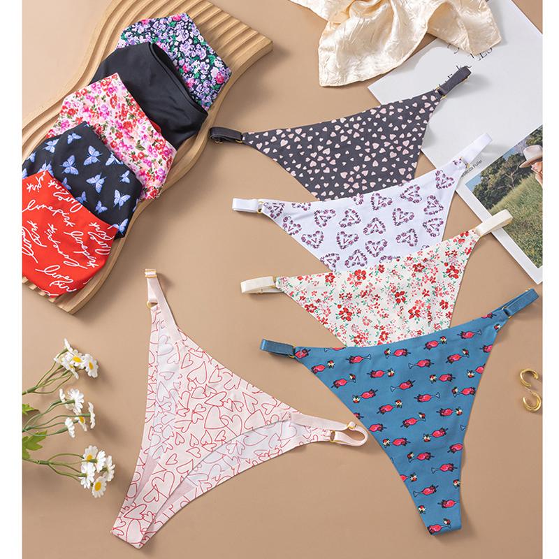 CINOON Women Printed Thong Underpant Soft Panties Sexy Panty Female G-String Breathable Multicolor Underpants Seamless Briefs