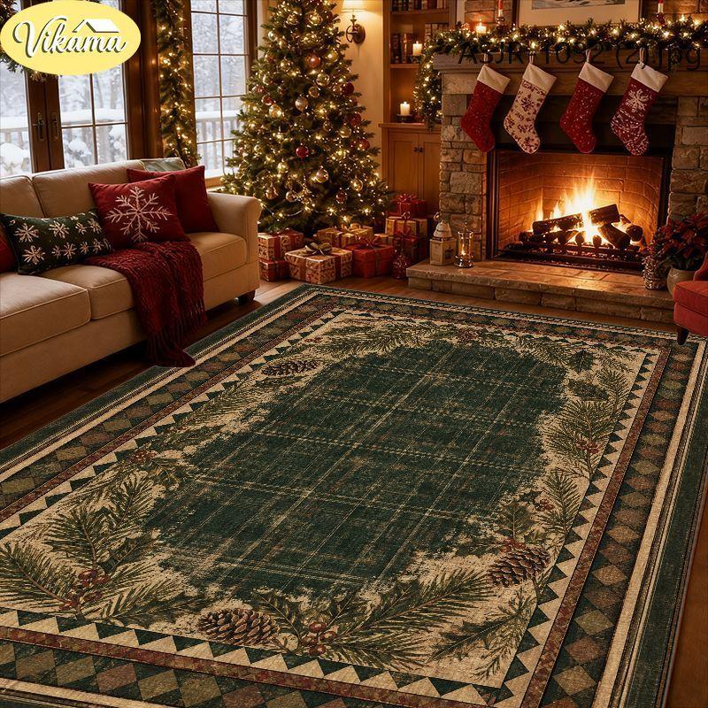 New Christmas Decorative Rugs Stain-Resistant Non-Slip Living Room Floor Mat Bedroom Holiday Home Decor