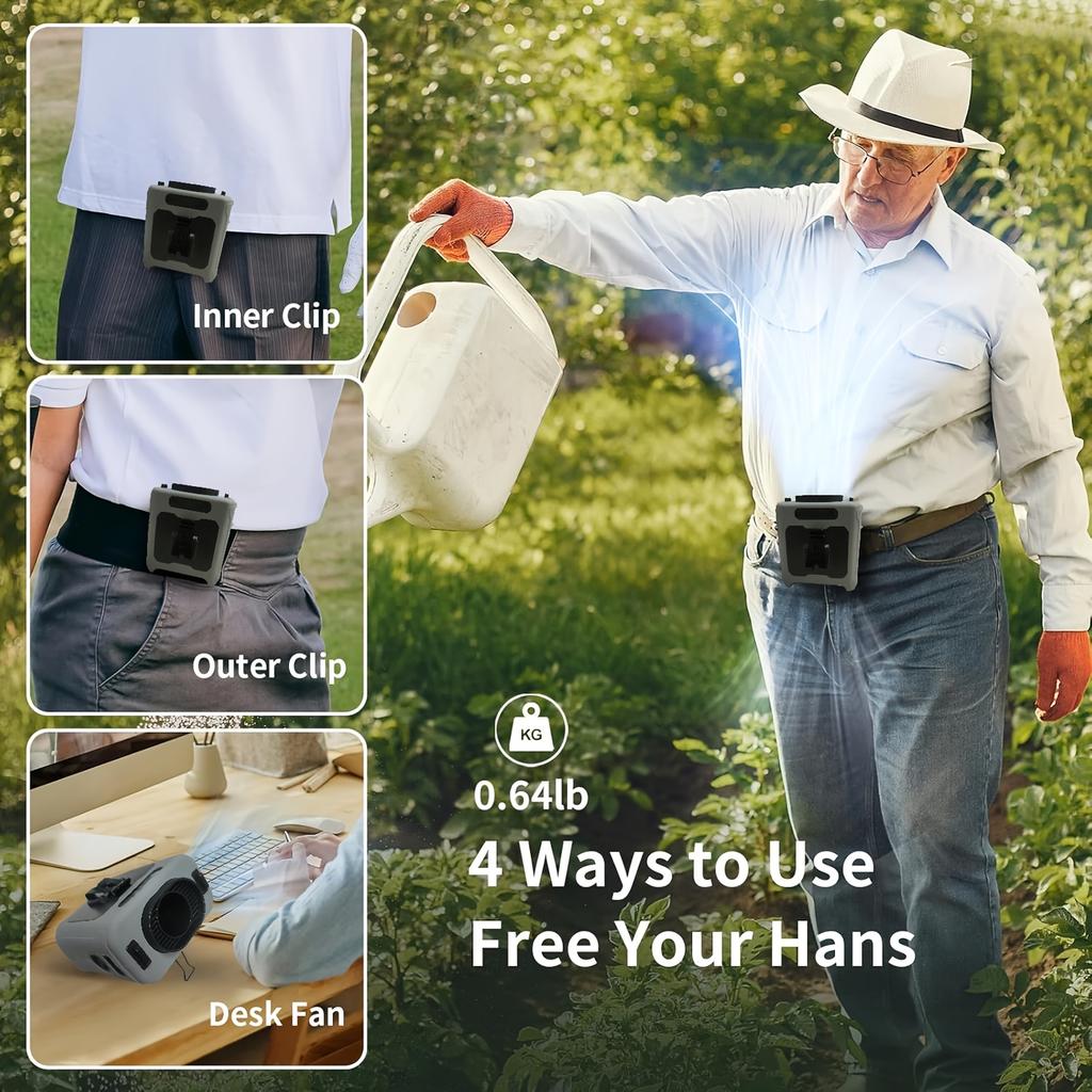 Портативный поясной вентилятор с клипсой, вентилятор на пояс, аккумулятор 10000 мАч, 5 скоростей ветра, охлаждение шеи без помощи рук, USB-зарядка, АБС-пластик