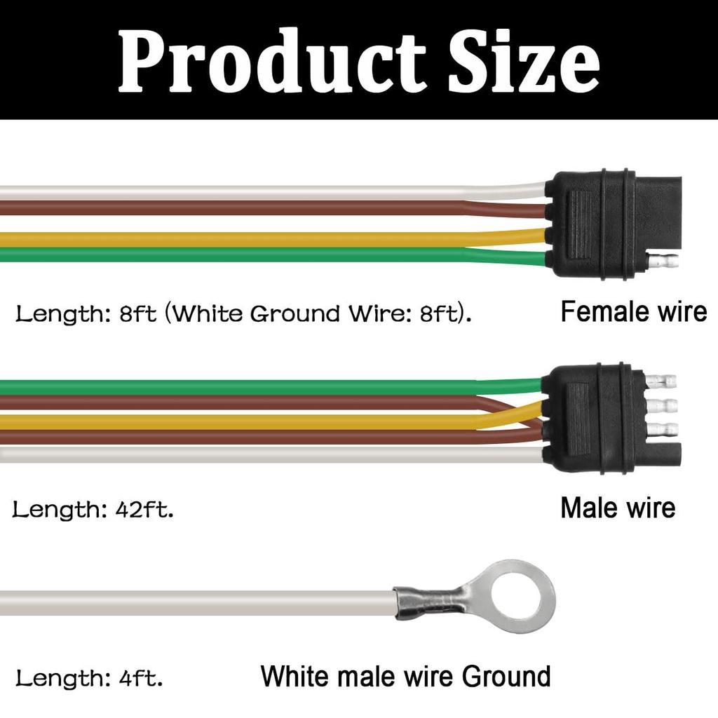50Ft 5 Wire 4Pin Trailer Wiring Harness,Extended Length Trailer Wiring Kit,4-Way Trailer Light Wire For Trailers RV Boat Marine