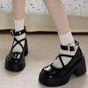 Chunky Platform High Heels Pumps Women 2025 Autumn Pu Leather Ankle Buckle Jane Shoes  Thick Heeled White Lolita Shoes