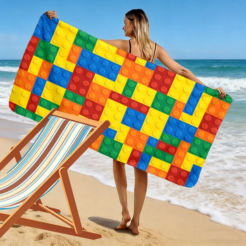Building Blocks Print Beach Towel, Large Soft Quick Dry Towel for Beach Camping Swimming