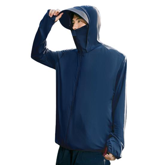 Мужская солнцезащитная куртка с капюшоном и длинным рукавом, застежка-молния, солнцезащитная одежда, однотонная дышащая верхняя одежда для рыбалки