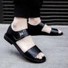Fashion Italian Summer Soft-soled Comfortable Breathable Low-heeled Thick-soled Sandals Leather Roman Open-toe Black Outdoor Beach Shoes