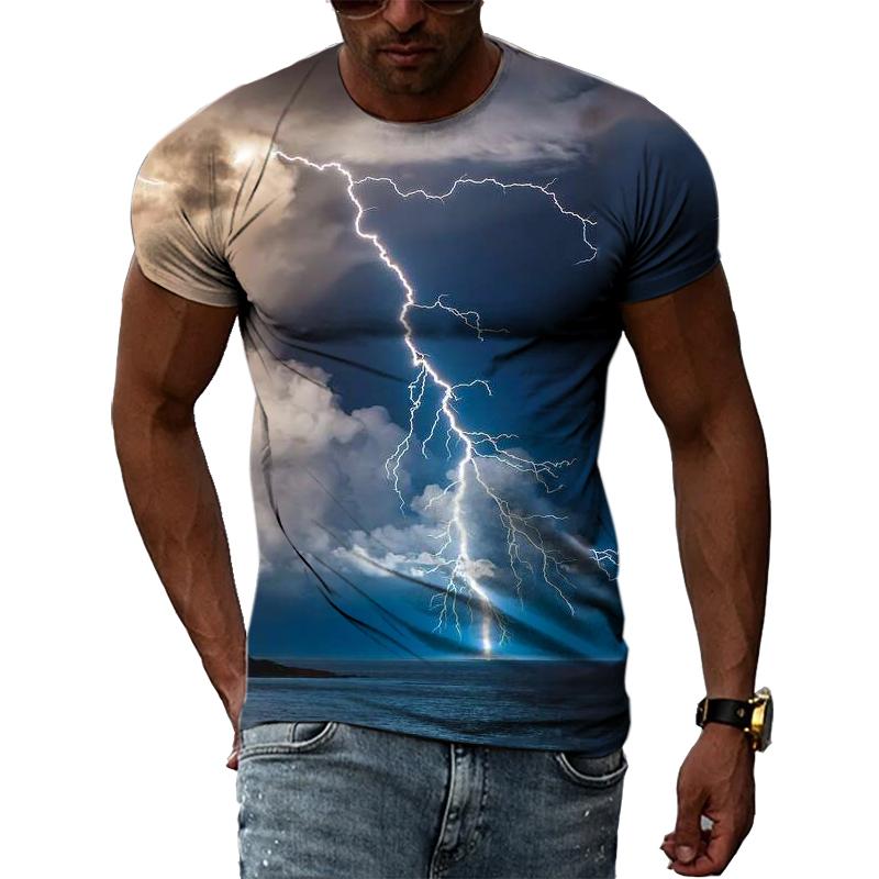 Summer Natural Landscape Lightning Graphic T Shirts Men 3D Fashion Casual Personality Printing Tees Hip Hop Harajuku O-neck Tops