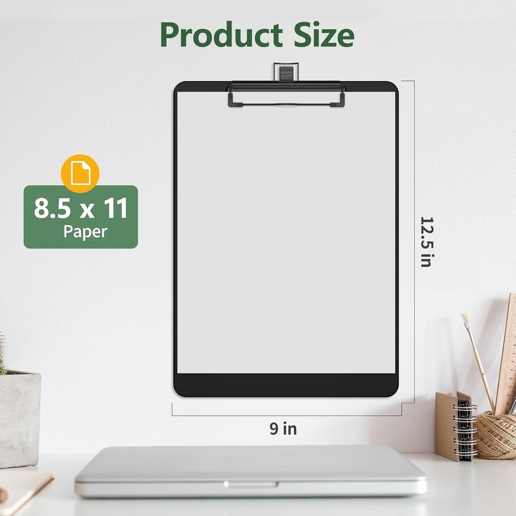 2 Pack Black Clipboard with Pen Holder, 8.5 x 11 Plastic Clip Boards with Black Low Profile Clip, Letter Size for Classroom, Teacher, Students,