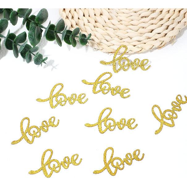 Sumind 100 Pieces Gold Wedding Table Confetti Love Glitter Confetti Engagement Party Table Paper Scatter Bridal Shower Decorations for Anniversary