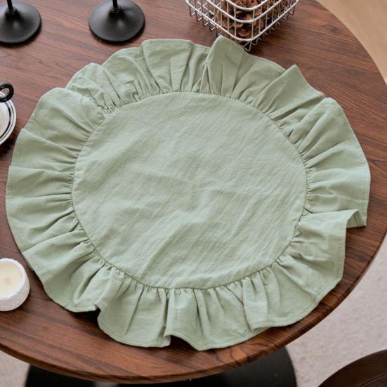 Деревенская салфетка под тарелку, однотонная, круглая, с оборками, для послеобеденного чая, мягкая стираная хлопковая скатерть, для стола, обеденной кухни, вечеринки, деревенский декор стола